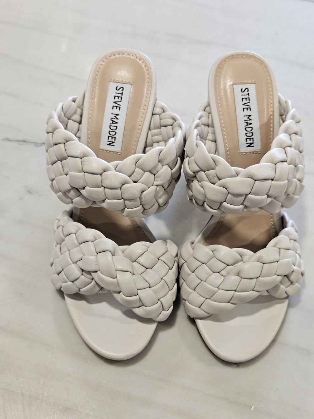 Steve Madden Kenley Braided High Heel Mules Bone Cream Sz 7